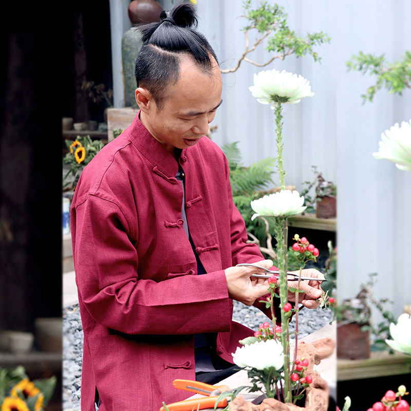 棉麻衬衫男外套冬长袖 中国风唐装中老年太极服 冬季上衣亚麻禅服