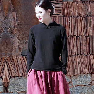 女装 打底衫 立领盘扣长袖 女中国风唐装 t恤女士德绒加厚秋冬款 中式