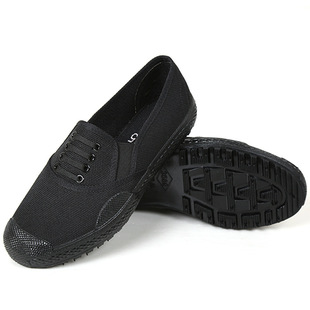 春秋黑色低帮帆布训练鞋橡胶底胶鞋男工作鞋3589一脚蹬工地劳保鞋