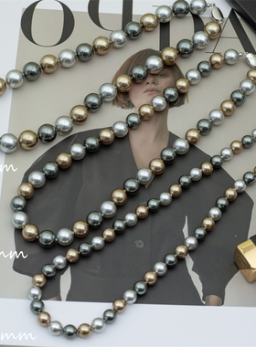 【高级咖色之美•三色混彩】人造大溪地稀有色 珍珠项链