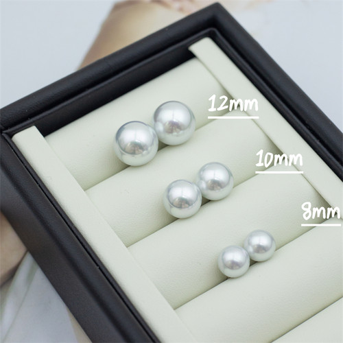 晕彩特选银蓝光人造澳白珍珠耳钉 s925耳针