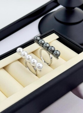 小众平衡木珍珠戒指平衡木戒指