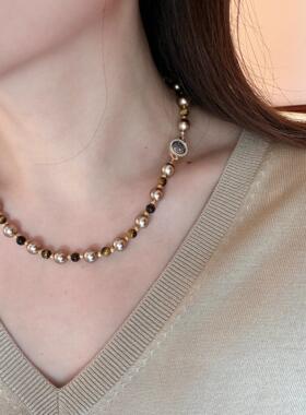 大溪地金棕珍珠项链人造珍珠纯银
