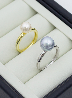 人造akoya粉光开口可调珍珠戒指