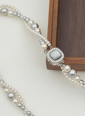 【蜜糖】人造大溪地奶灰/仿Akoya粉光珍珠 扭扭项链