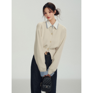 RECOIN R1C 假两件衬衫领针织衫毛衣女2025年开 春穿搭收腰上衣