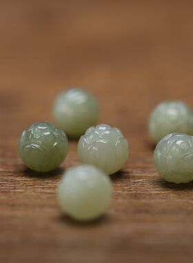 天然晴水绿和田玉手串珠莲花单珠手链diy散珠配饰百搭款 Y116-117