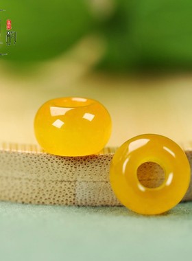 天然巴山翠14*9mm孔5mm黄色算盘珠配饰项链DIY装饰饰品配件J154