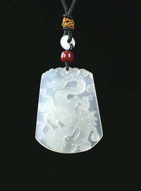 天然玉石冰种白玉髓龙腾天下玉佩