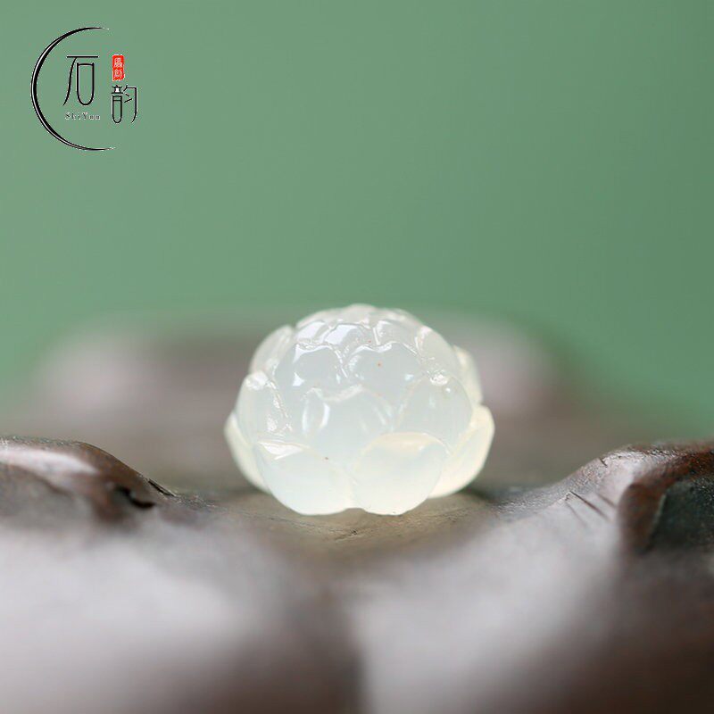 纯天然白玉髓莲花球莲开配珠diy手机链U盘挂饰发簪钥匙扣耳坠女C8