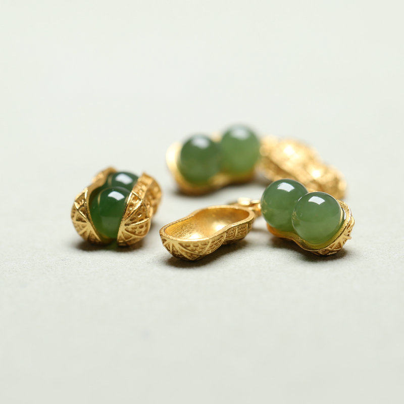 天然阳绿翡翠挂绳吊坠碧玉花生豆子S925纯银活扣头项链手链坠D128