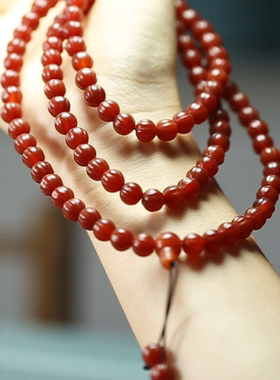 天然红玛瑙108颗南瓜圆珠手链