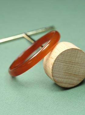 纯天然玛瑙冰种红色细窄扁条手镯