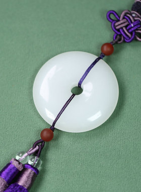 纯天然玉石白玉平安扣车挂玉吊坠