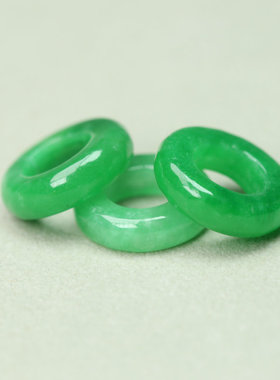 天然翡翠干青绿圆环13mm甜甜圈散珠玉环DIY发簪发饰玉石配饰B128