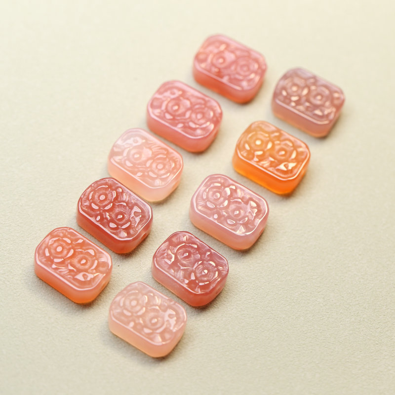 天然玛瑙雕刻花牌散珠可编织手串