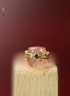 直切桶珠8*7mm天然红草莓晶花边镶DIY配珠穿绳饰品配饰隔珠Y194