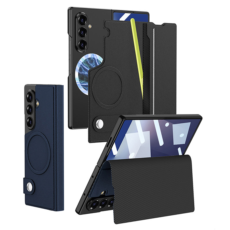 三星ZFold7手机壳新款折叠屏磁吸全包防摔保护套商务Galaxy W26翻盖式皮套带支架男款磨砂分体高级感欧美网红