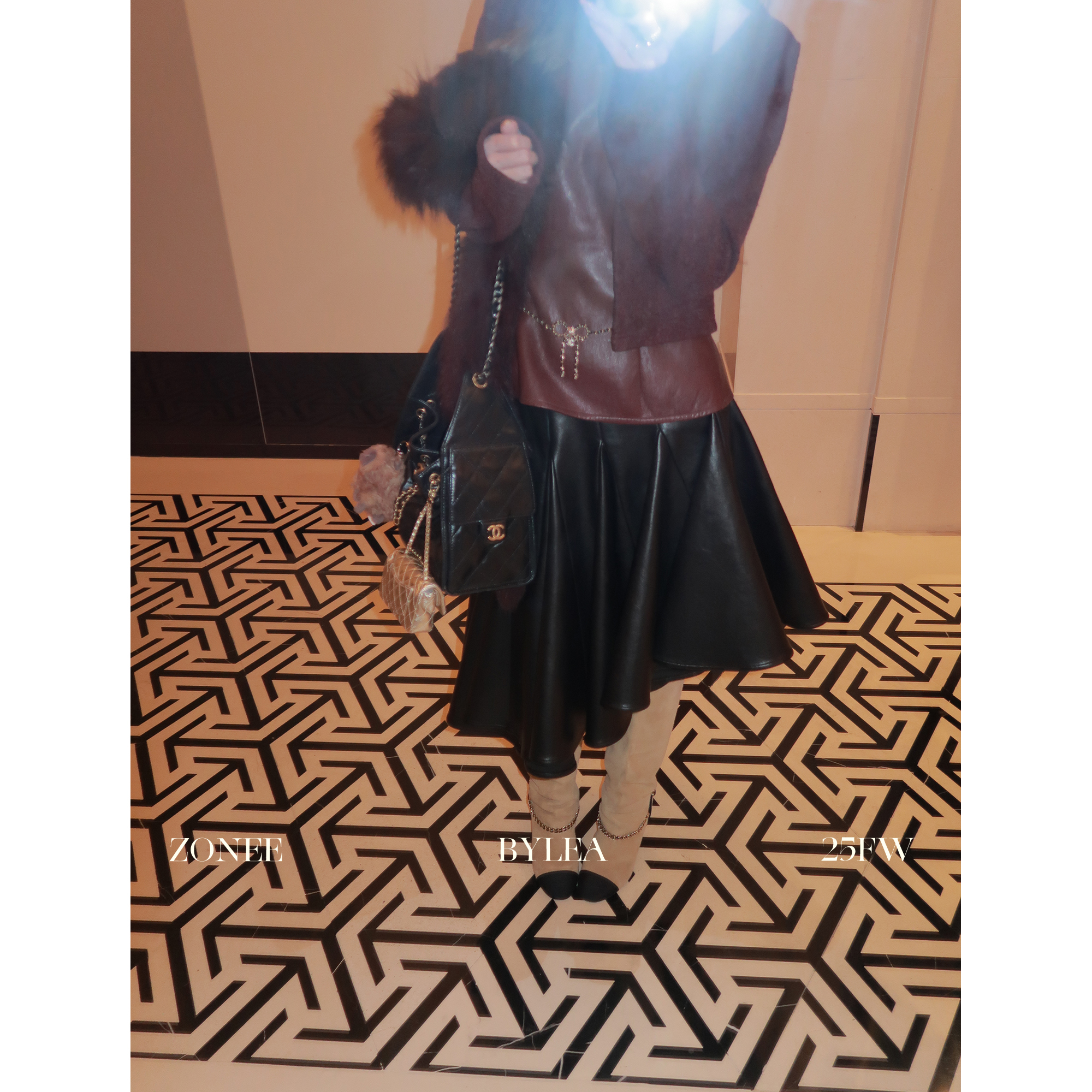 ZONEE/LEA宋亦雯加绒不规则皮裙