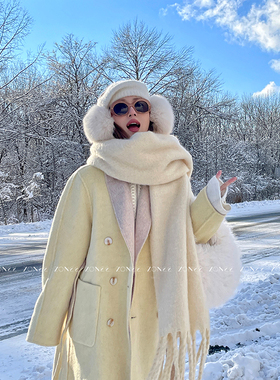 ZONEE/LEA宋亦雯 鹅黄冬日毛绒感大围巾氛围感软糯保暖长款围脖