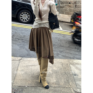 咖啡铺 英式 麂皮哑光质感内里加绒不规则半身裙 LEA宋亦雯 ZONEE
