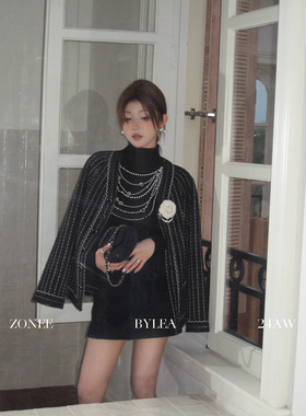 ZONEE/LEA宋亦雯 coco小姐 法式复古秋冬黑色小香风短外套女气质