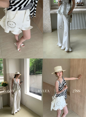 ZONEE/LEA宋亦雯 亚马逊白 原创设计白色阔腿直筒长短款牛仔裤女