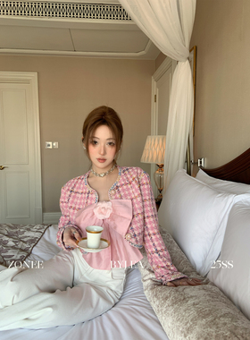 ZONEE/LEA宋亦雯 粉红粉红的一天设计高级感短款宽松小香风外套女