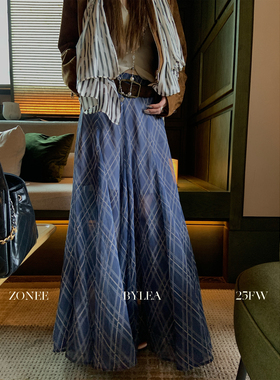 ZONEE/LEA宋亦雯 昭和美人法式原创设计宽松复古时髦格子半身裙女