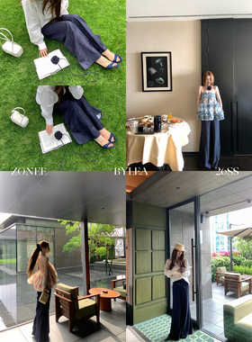 ZONEE/LEA宋亦雯 佛罗伦萨午后 法式藏蓝色微喇阔腿直筒牛仔裤女