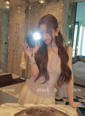 ZONEE/LEA宋亦雯 紫色人鱼 法式褶皱设计内加绒飘带内搭吊带背心