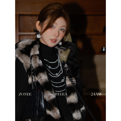ZONEE/LEA宋亦雯 法式高级感气质100獭兔毛皮草马甲外套女秋冬