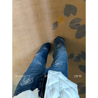 ZONEE/LEA宋亦雯烫钻微喇牛仔裤