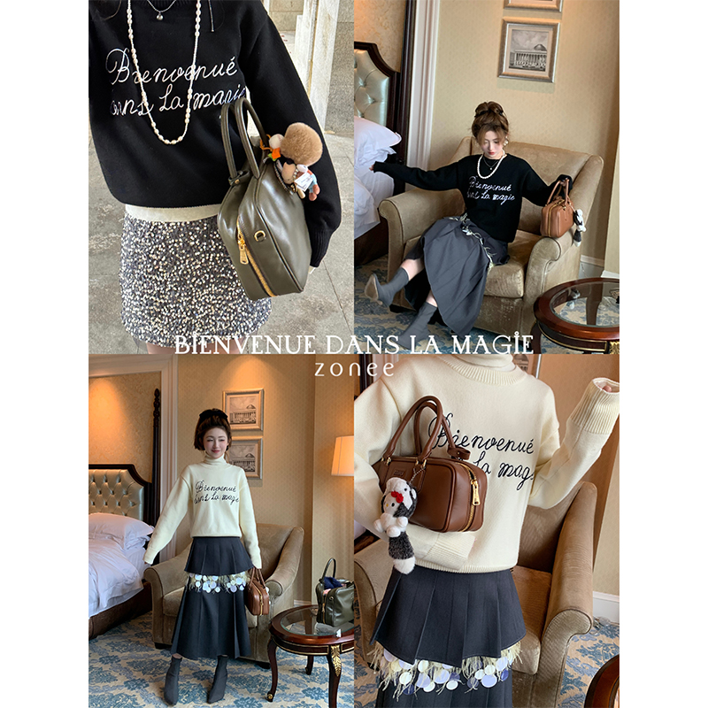 ZONEERTW圆领法式宽松毛衣