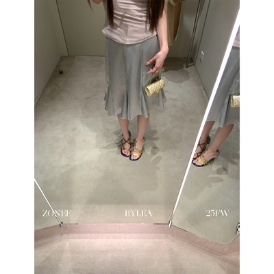 ZONEE/LEA宋亦雯加绒缎面半身裙