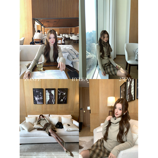 LEA宋亦雯 秋冬羊毛可拆卸披肩毛衣套装 豆沙绿 法式 温度 ZONEE