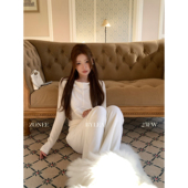 淡颜天菜简约设计感时髦荡领醋酸长袖 ZONEE LEA宋亦雯 内搭上衣女