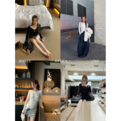 ZONEE 原创设计珍珠烫钻荡领T恤上衣女 法式 LEA宋亦雯 Stellaire