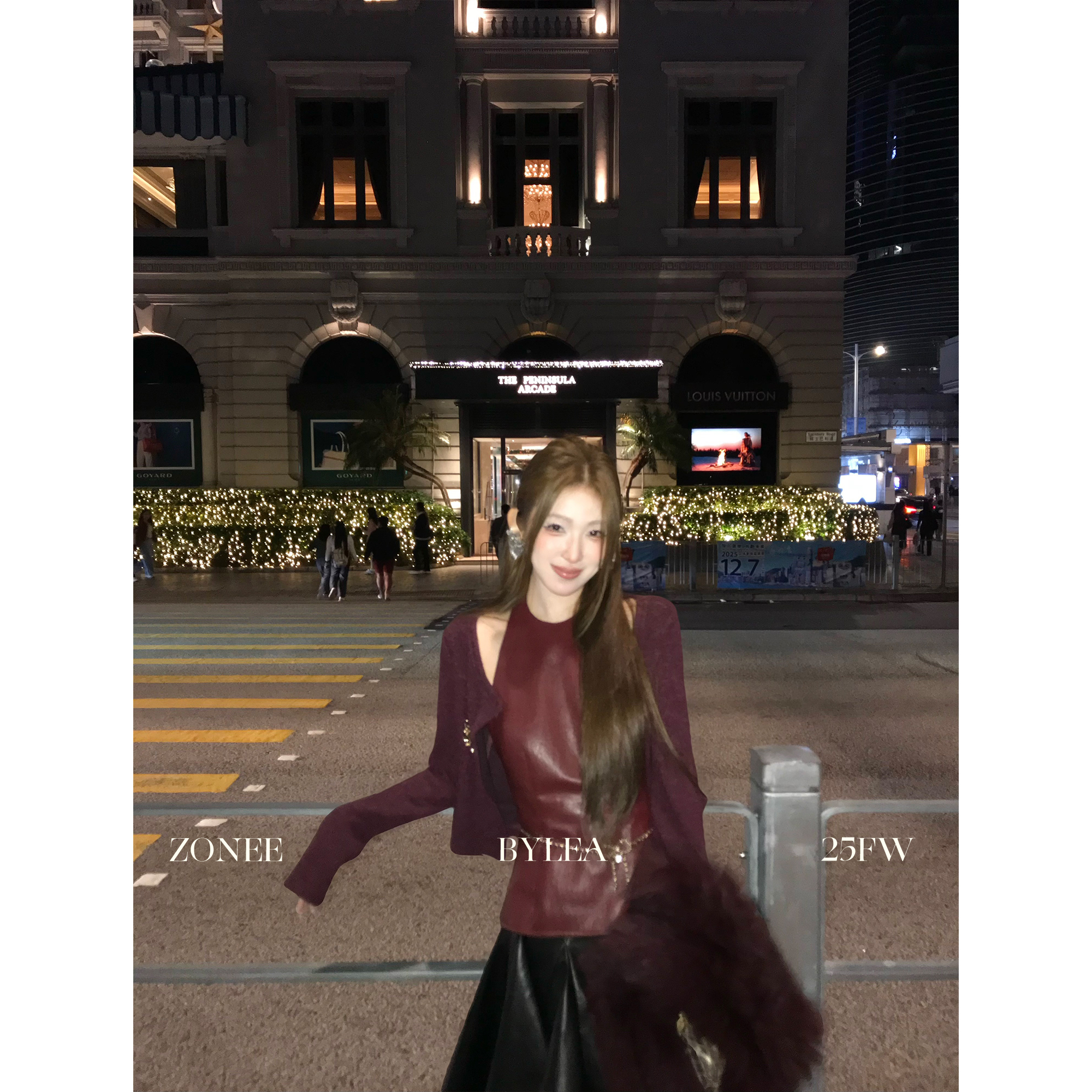 ZONEE/LEA宋亦雯酒红色针织开衫