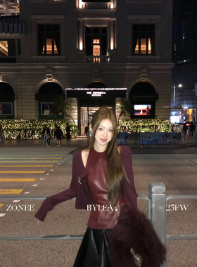 ZONEE/LEA宋亦雯 红色浆果 法式复古氛围保暖酒红色针织开衫外套