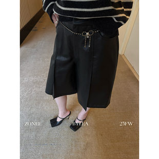 复古精致时髦显瘦pu皮五分休闲裤 ZONEE 法式 纽约时报 LEA宋亦雯