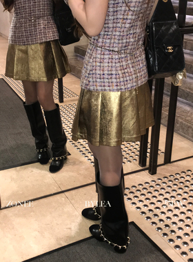 ZONEE/LEA宋亦雯 Jingle bell 内里加绒复古高腰A字百褶半身裙女