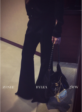 ZONEE/LEA宋亦雯 智感为上 法式原创设计感黑色显瘦休闲微喇裤女