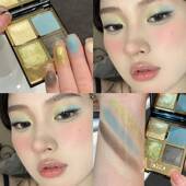 夏天多巴胺蓝绿色眼影～新品 四色眼影盘哑光珠光爆闪演唱会音乐节