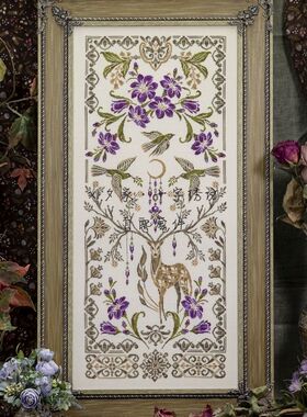 原套真线对比十字绣自配套件 OWL Moon Deer月亮鹿 炫彩线