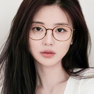 7克超轻羽钛防蓝光眼镜女可配高度数素颜冷茶色圆框眼镜架 4号