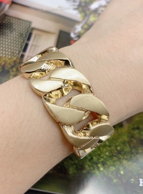 时尚合金欧美金色中古气质轻奢百搭编织重工素款简约开口手镯饰品