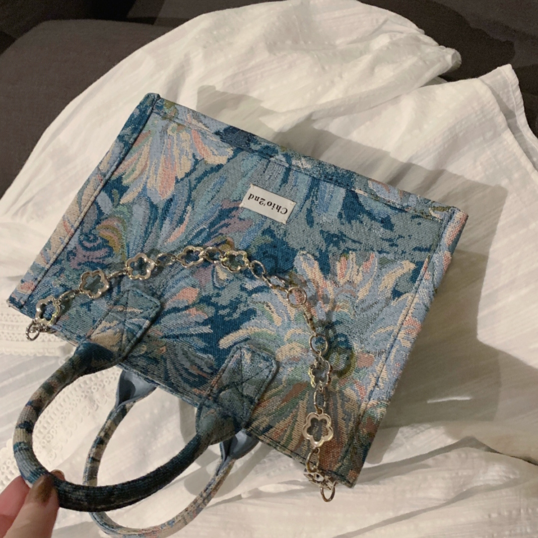 新中式莫奈蓝调托特包