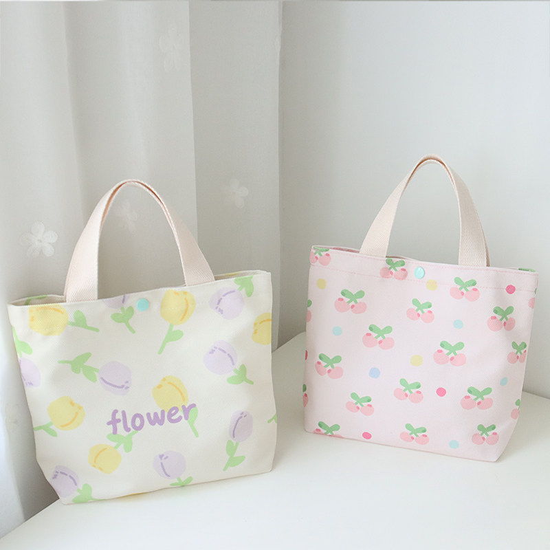 上班族手提袋文艺清新帆布袋可爱印花饭盒袋便当包妈咪外出手拎包