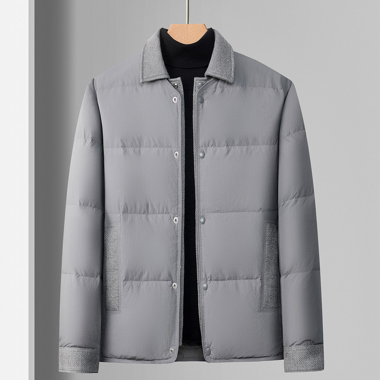 新款冬季翻领羽绒服男士商务休闲保暖时尚短款爸爸装白鸭绒外套潮